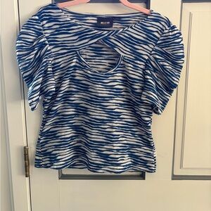 Anthropologie Maeve Zebra Print Blue White Blouse